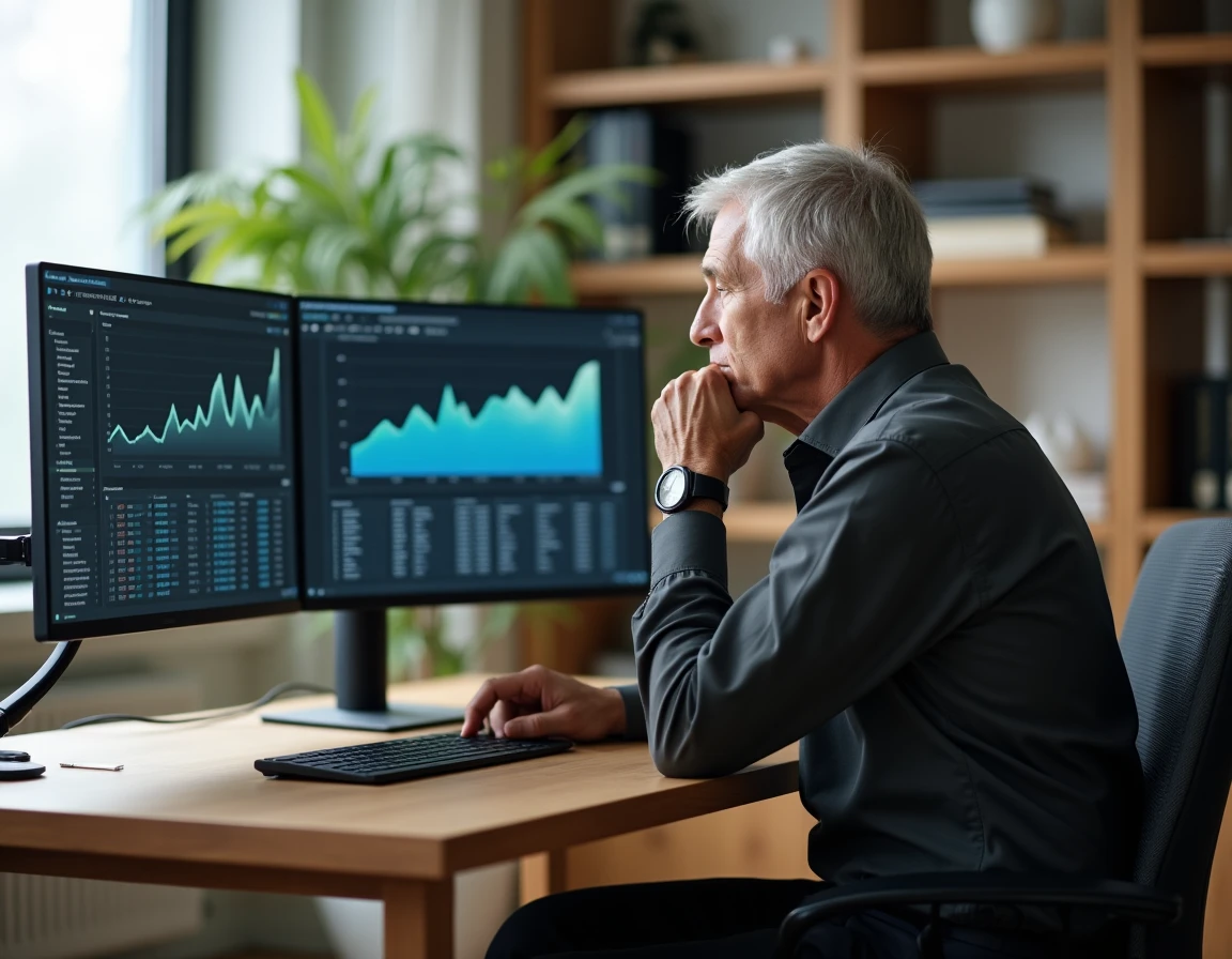 Entrepreneur analysant les performances d'une plateforme de prospection commerciale pour optimiser sa stratégie