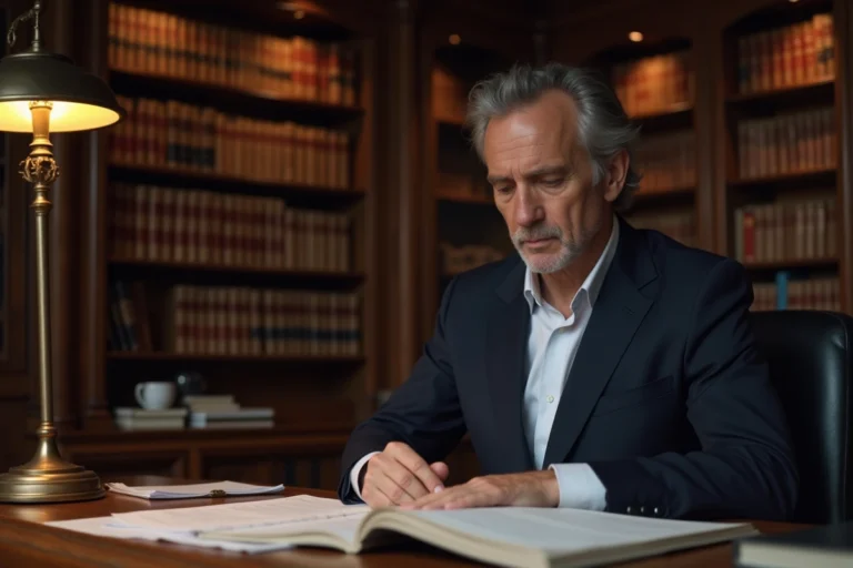 Avocat consultant le code de procédure civile dans son cabinet juridique traditionnel