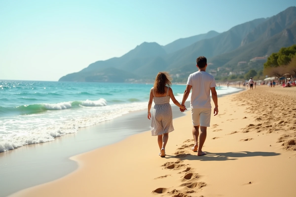 Jeune couple jouant sur la plage d